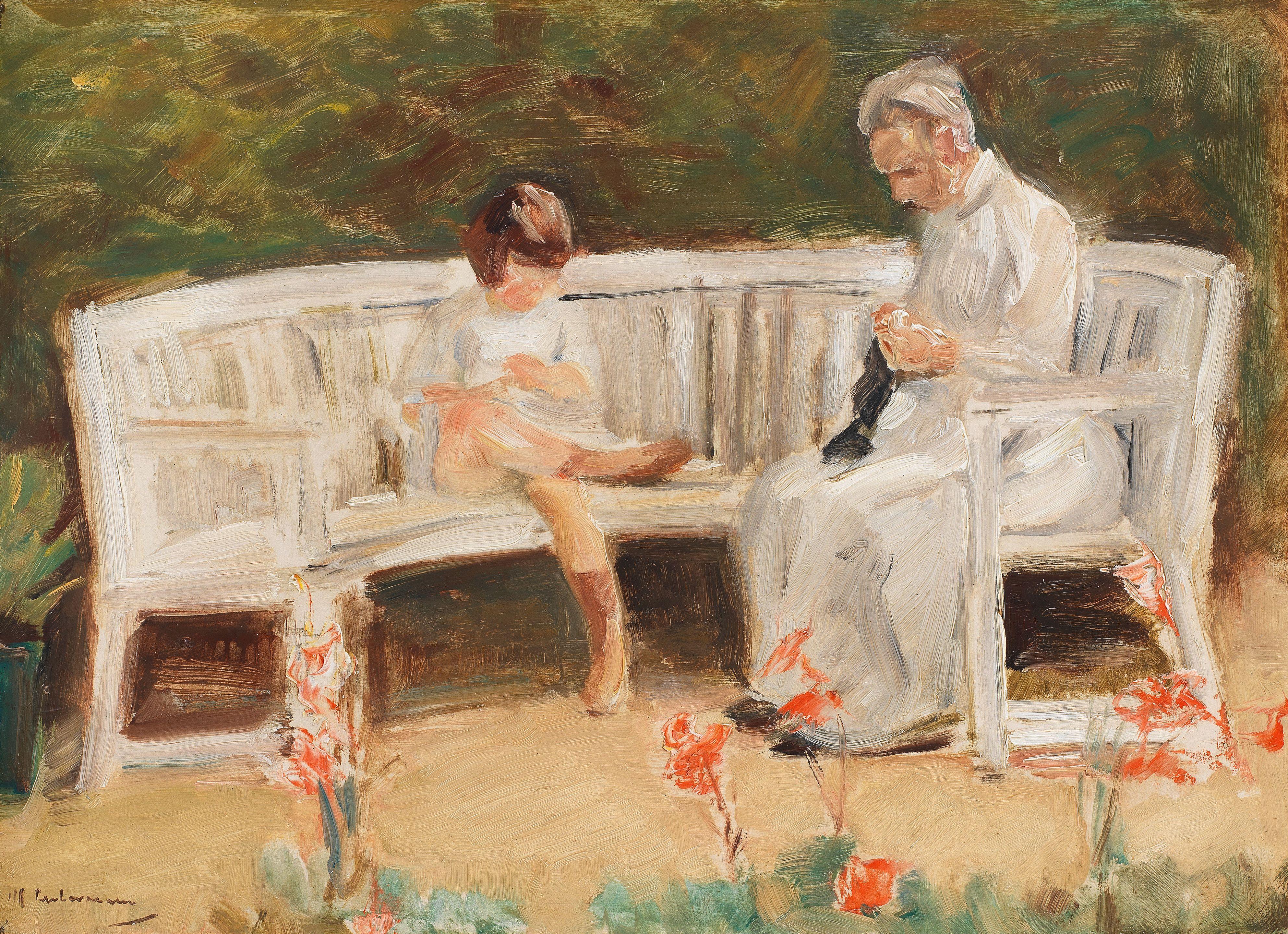Max Liebermann - Enkelin und Kinderfrau auf der Gartenbank