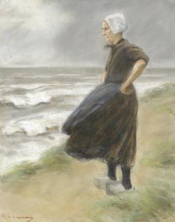 Max Liebermann - Holländerin, stehend in den Dünen nach links