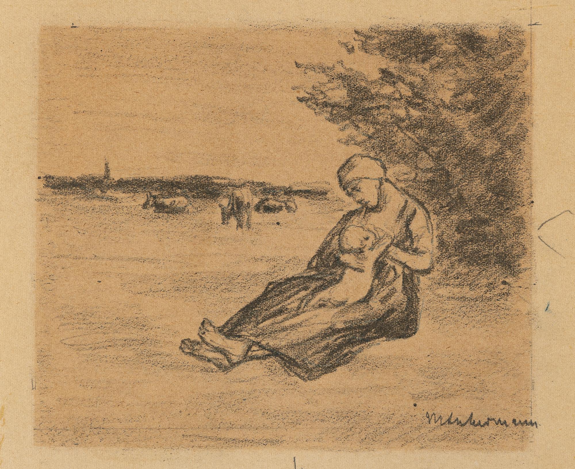 Max Liebermann - Kuhhirtin, ihr Kind stillend