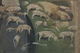 Max Liebermann - Muttersau Und Ferkel, Studien Zum Schweinekoben
