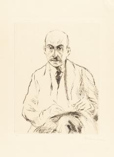 Max Liebermann - Selbstbildnis des Siebzigjährigen, von vorn, zeichnend.
