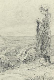 Max Liebermann - Strickende Schafhirtin - \