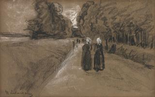 Max Liebermann - Two Women On An Alley Along The Zuiderzee: Study For The Oil \