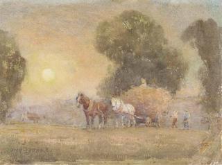 Max Ludby, R.I. - The hay wagon returning home at dusk