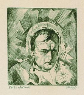 Max Oppenheimer - 2 Bll.: Frontispice (Kopf Napoleon). Die Katze, die Katz\' ist gerettet