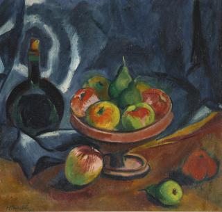 Max Pechstein - Stillleben Mit Weinflasche Und Fruchtschale (Still Life With Wine Bottle And Fruit Bowl)