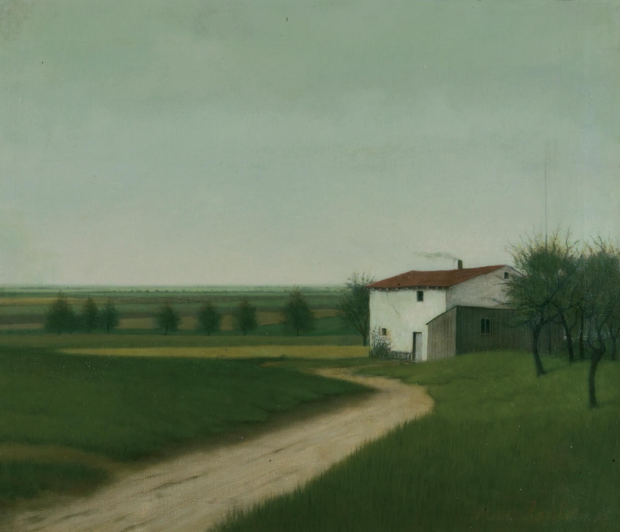 Max Radler - Kleines weißes Haus in weiter Landschaft.