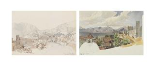 Max Schmidt - Ruins near Termessus in Antalya, with mountains behind;  and   A view of Antalya, with the Mediterranean sea and mountains behind