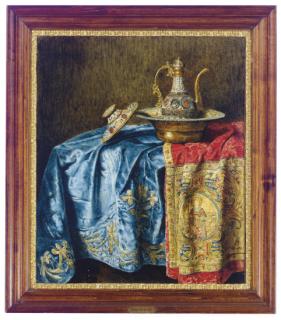 Max Schödl - Still Life Of A Decorative Ewer And Basin On Textiles