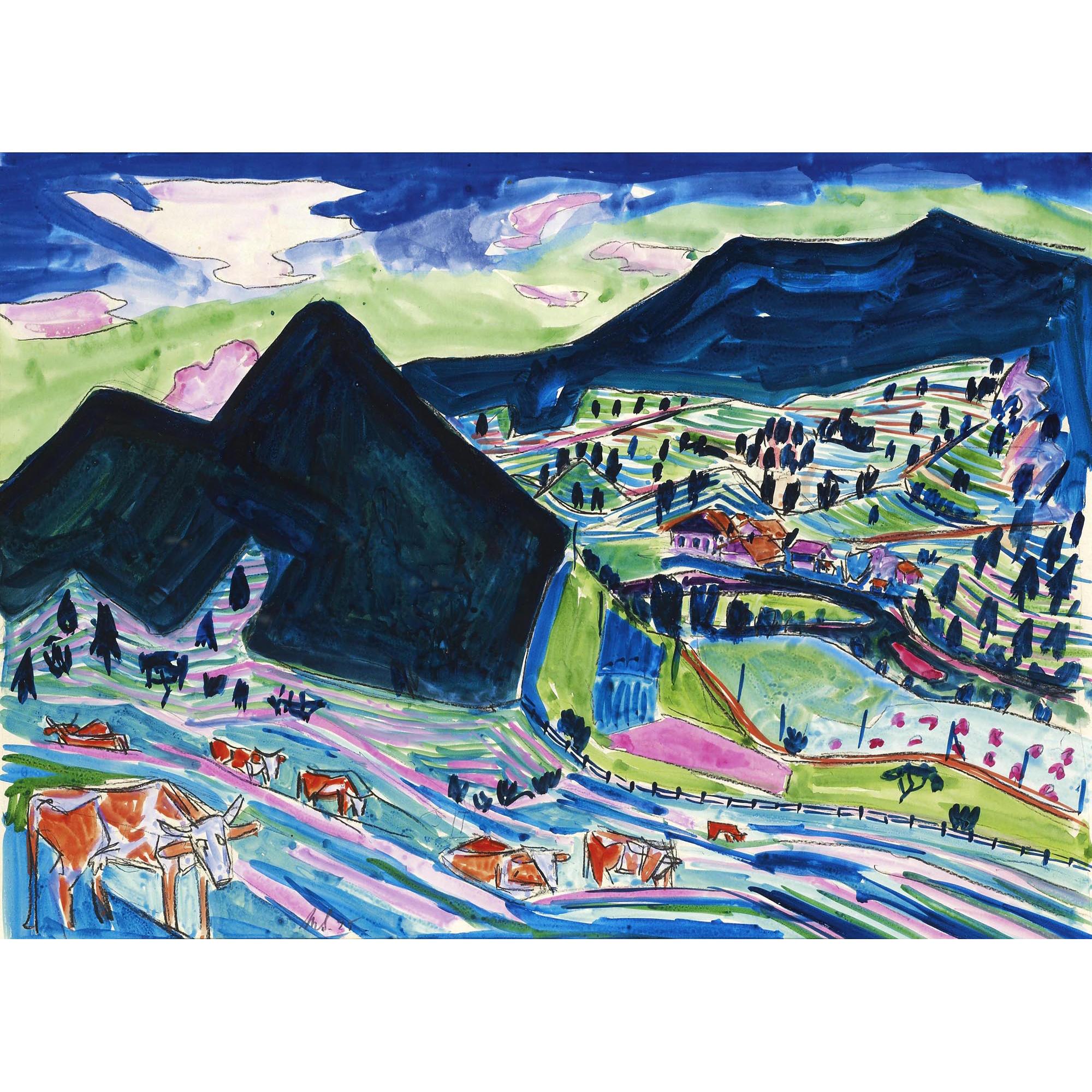 Max Sulzbachner - Juralandschaft Mit Kühen, 1925 Jura Landscape With Cows, 1925