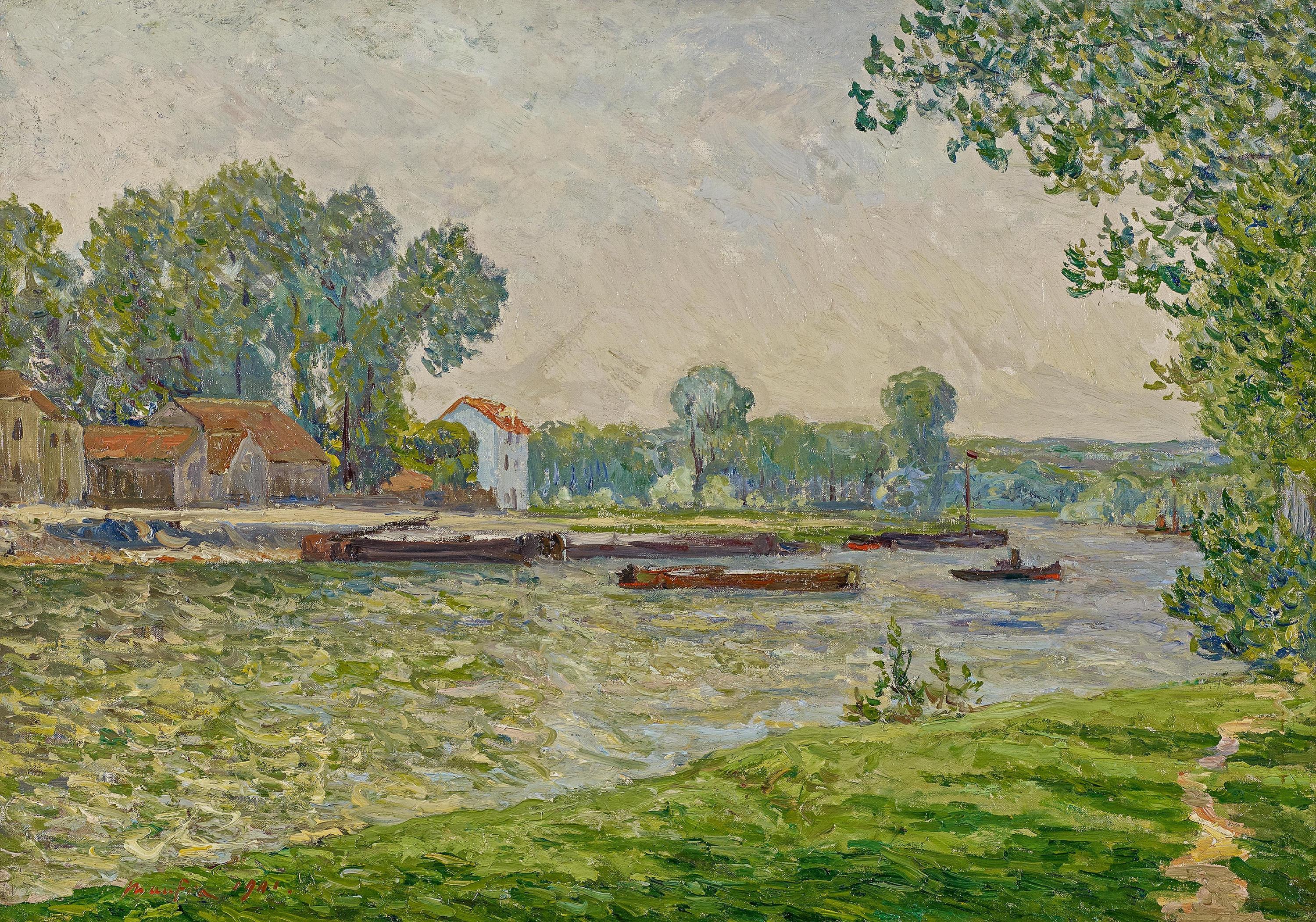 Maxime Émile Louis Maufra - Remorquage sur l\'Oise, l\'Ile-Adam.