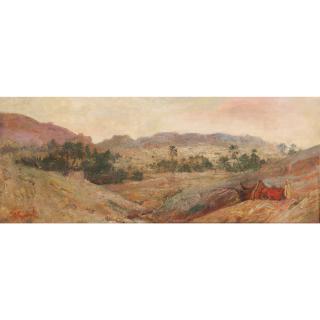 Maxime Noiré - Ville Dans L\'Oasismaxime Noiré ; The Oasis ; Signed Lower Left ; Oil On Canvas Laid Down On Panel