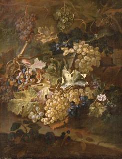 Maximilian Pfeiler - Grapes on the vine and blackberries on a stone ledge