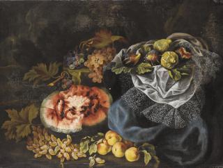 Maximilian Pfeiler - Natura morta di frutta con anguria, uva e fichi