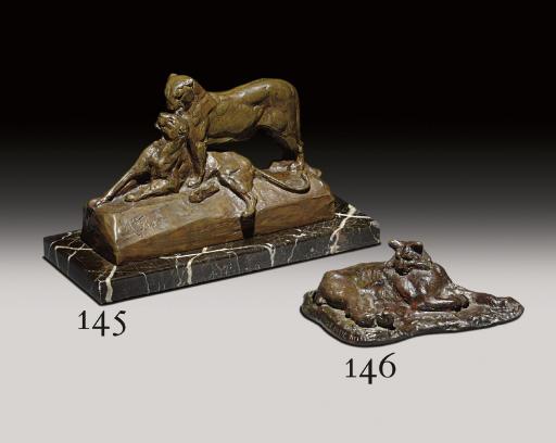 Maximilien Louis Fiot - Couple de panthères au repos