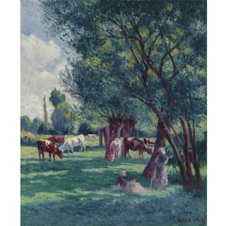 Maximilien Luce - Bessy Sur Cure, Paysannes Gardant Un Troupeau De Vaches