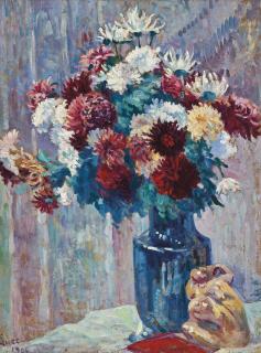 Maximilien Luce - Bouquet de fleurs et statuette