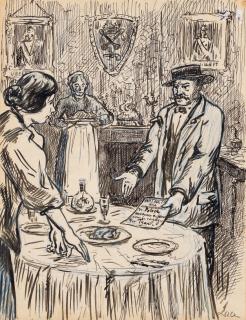 Maximilien Luce - Deux dessins (1. Le dîner et 2. La visite aux malheureux)