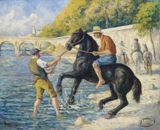 Maximilien Luce - La baignade des chevaux dans la Seine, vers le Pont Marie