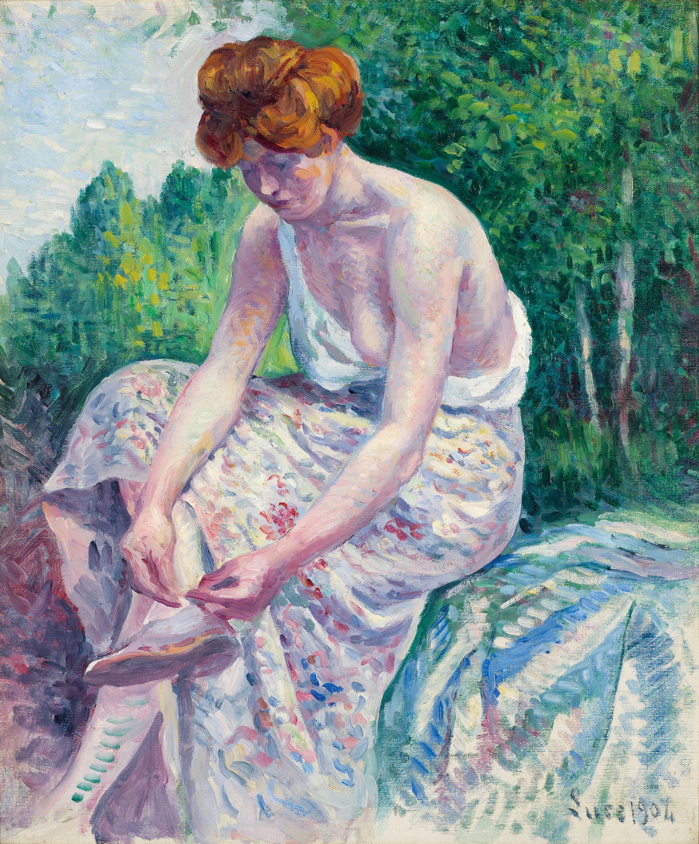 Maximilien Luce - Moulineux, Jeune femme ôtant sa sandale