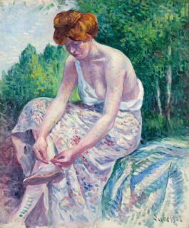 Maximilien Luce - Moulineux, Jeune femme ôtant sa sandale