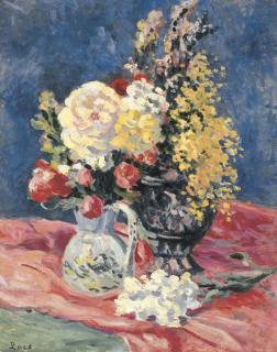 Maximilien Luce - Nature morte avec deux vases des fleurs