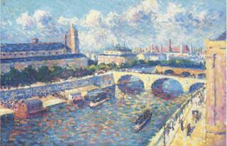 Maximilien Luce - Paris, la Seine et le quai de la Mégisserie vue du quai de l\'Horloge