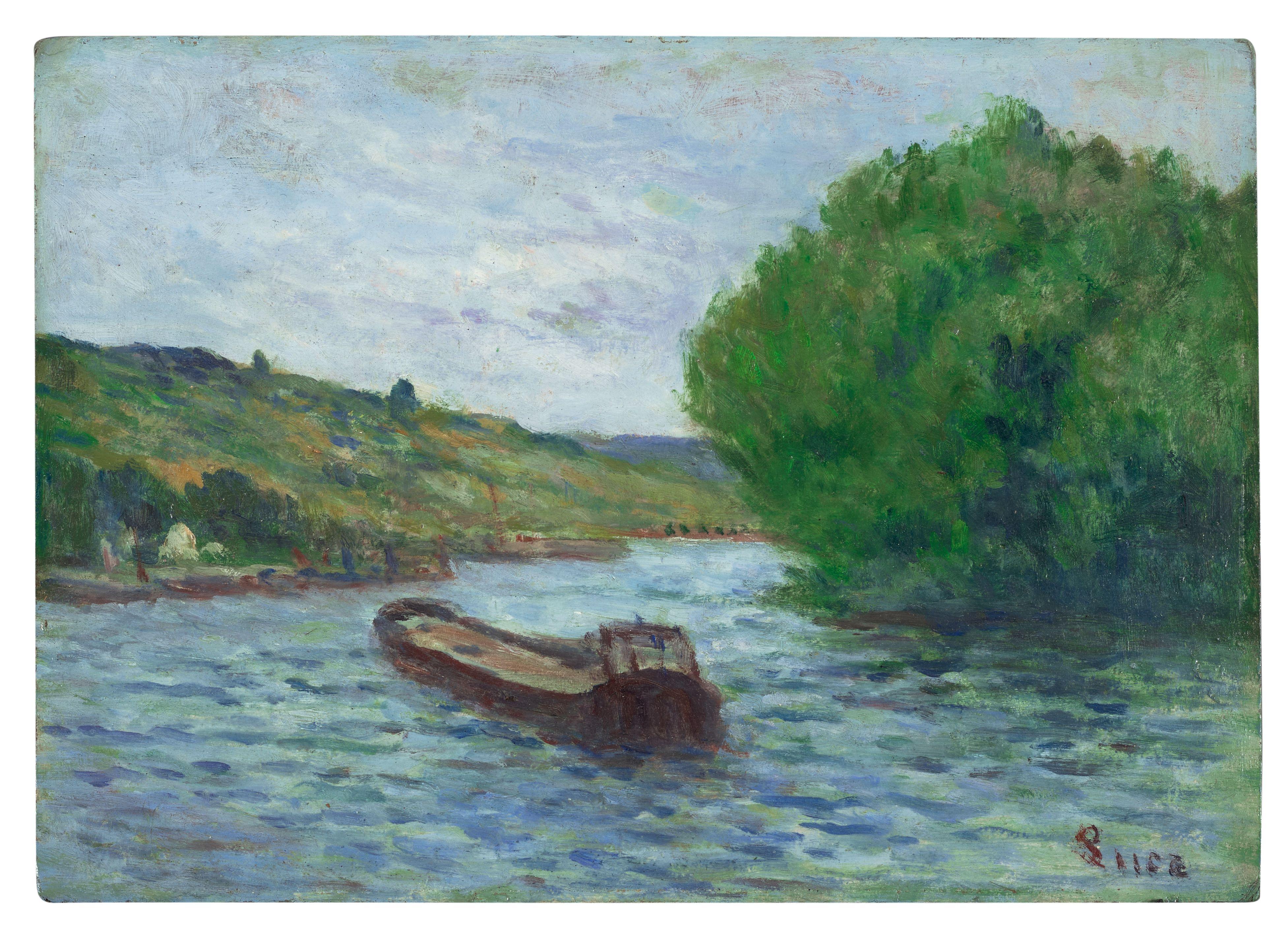 Maximilien Luce - Rolleboise, péniche sur la Seine