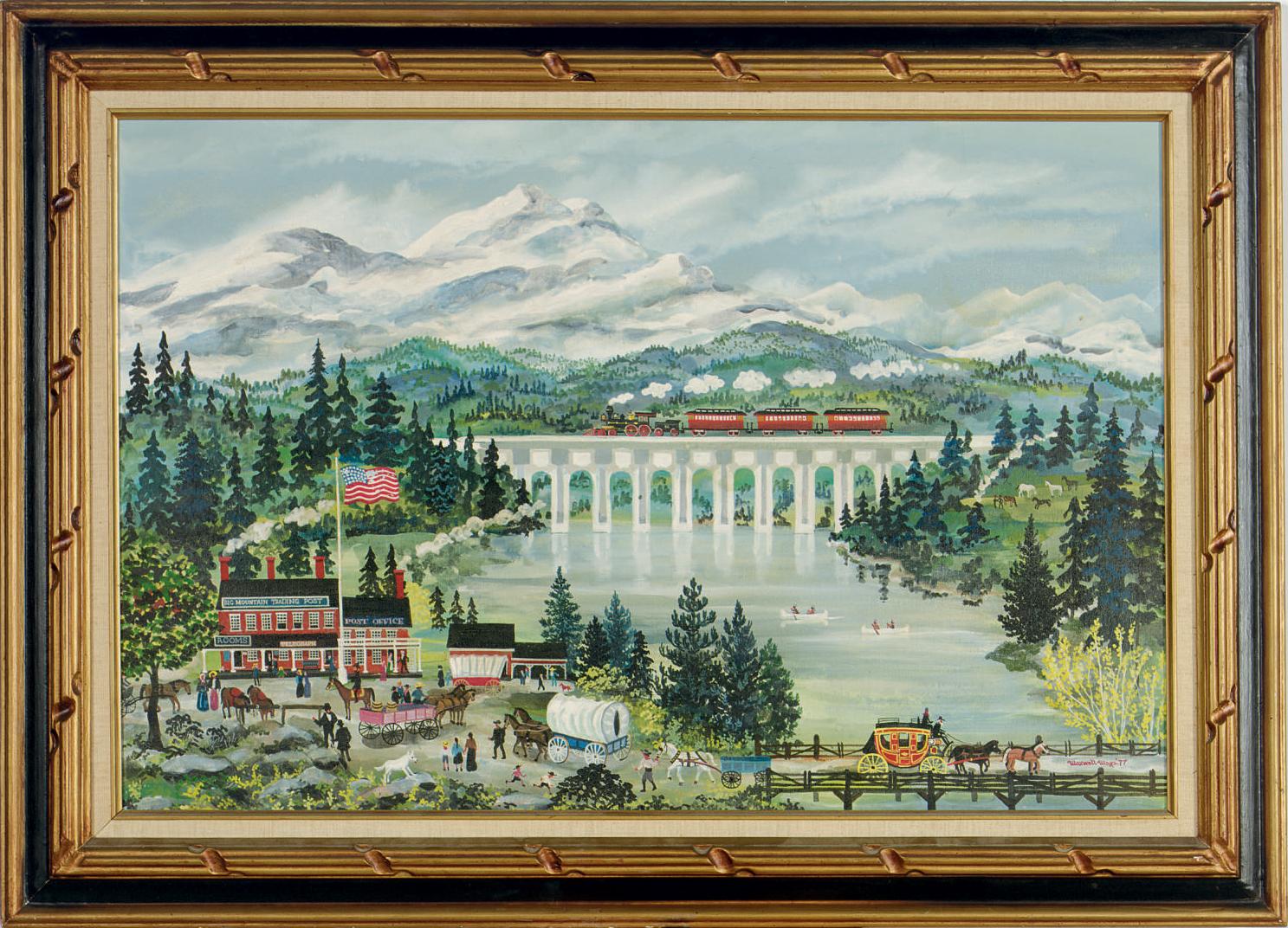 Maxwell Mays - A red train passing over a busy town