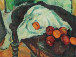 May Guinness - Still life with apples and a white cloth