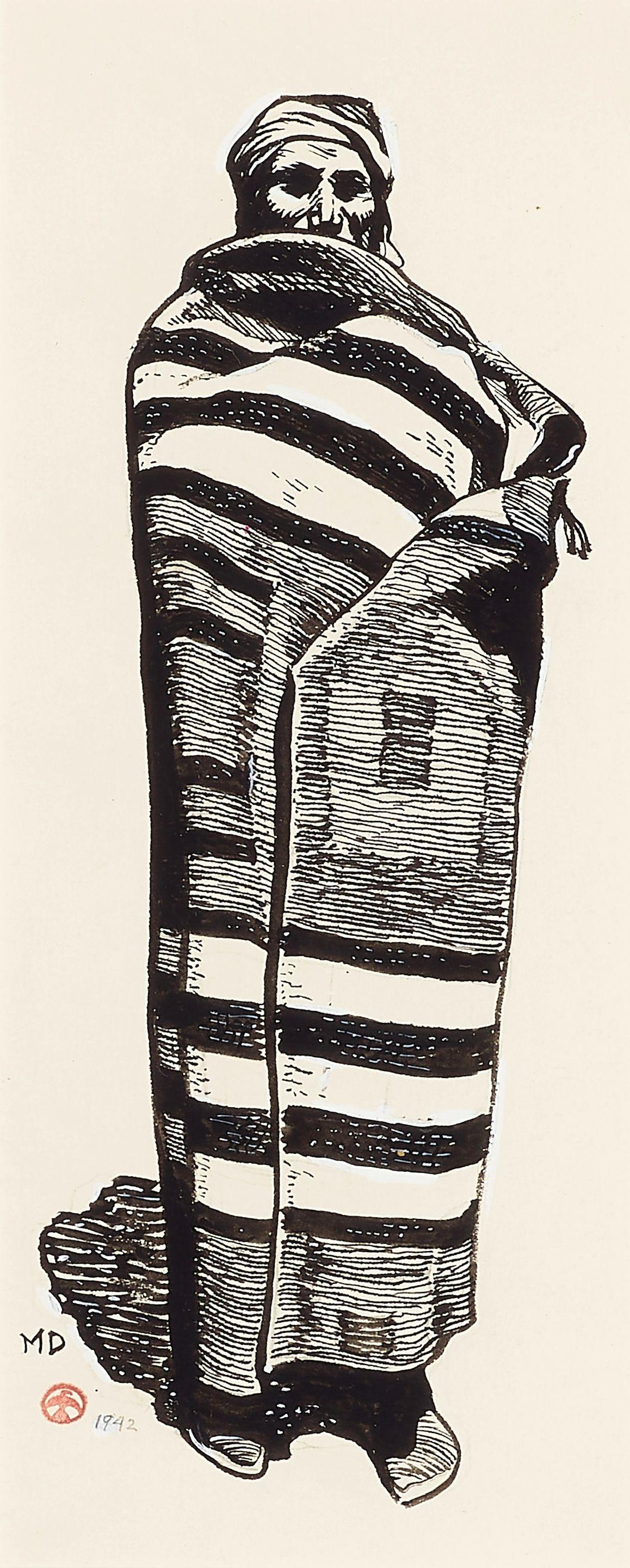 Maynard Dixon - Navajo in Chief\'s Robe sight 9 3/4 x 4 in. framed 18 x 12 in.