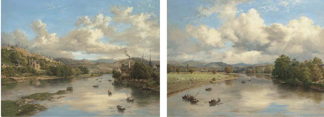 Mcneil Macleay, A.R.S.A. - View on the Tay from Perth, with Kinnoull Hill beyond; and View on the Tay at North Inch, Scone Palace beyond