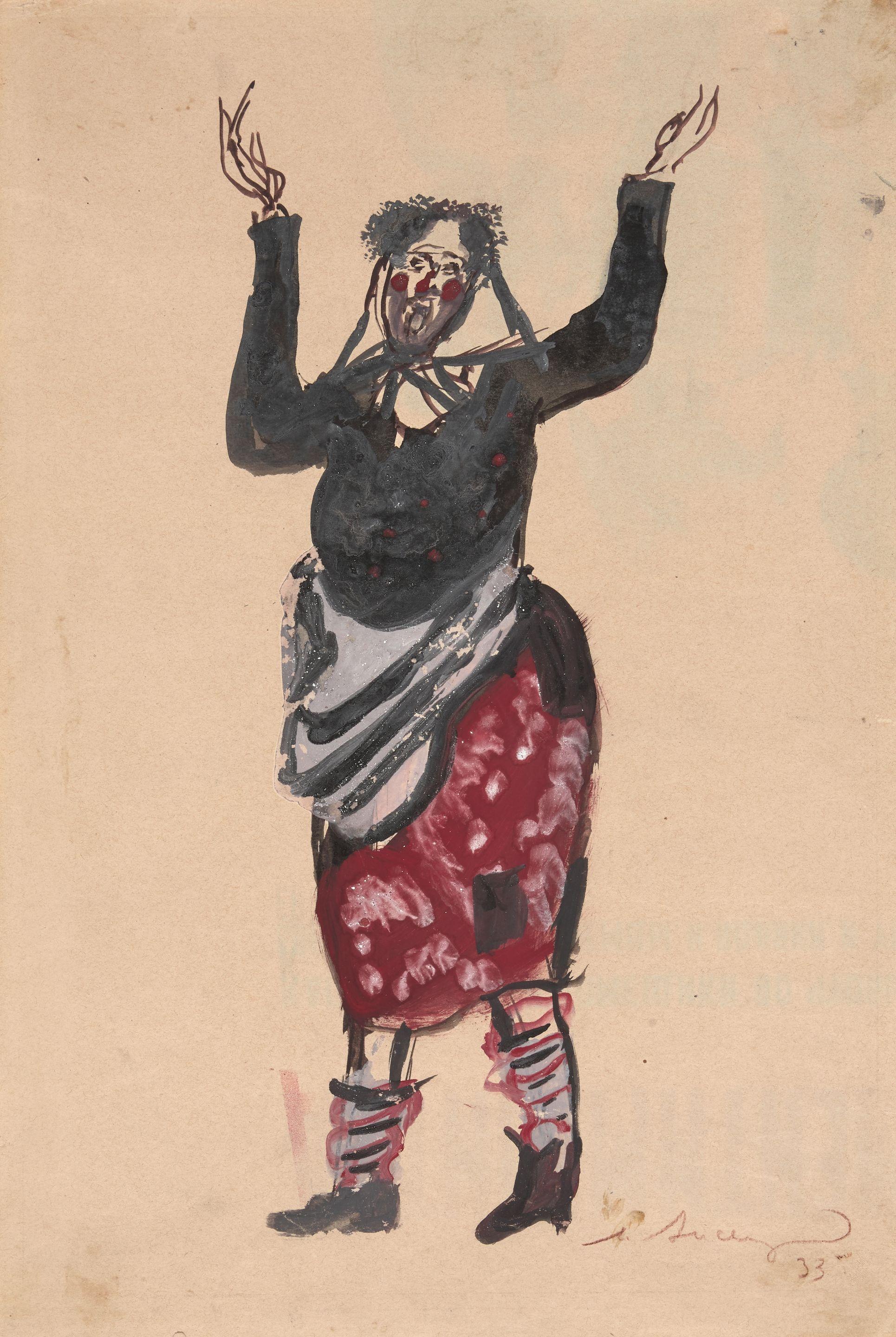 Meer M. Akselrod - A costume design for Midas Ha\'Din\' (\'Measure of Justice\') 37.2 x 25.7cm (15 x 10 1/8in).