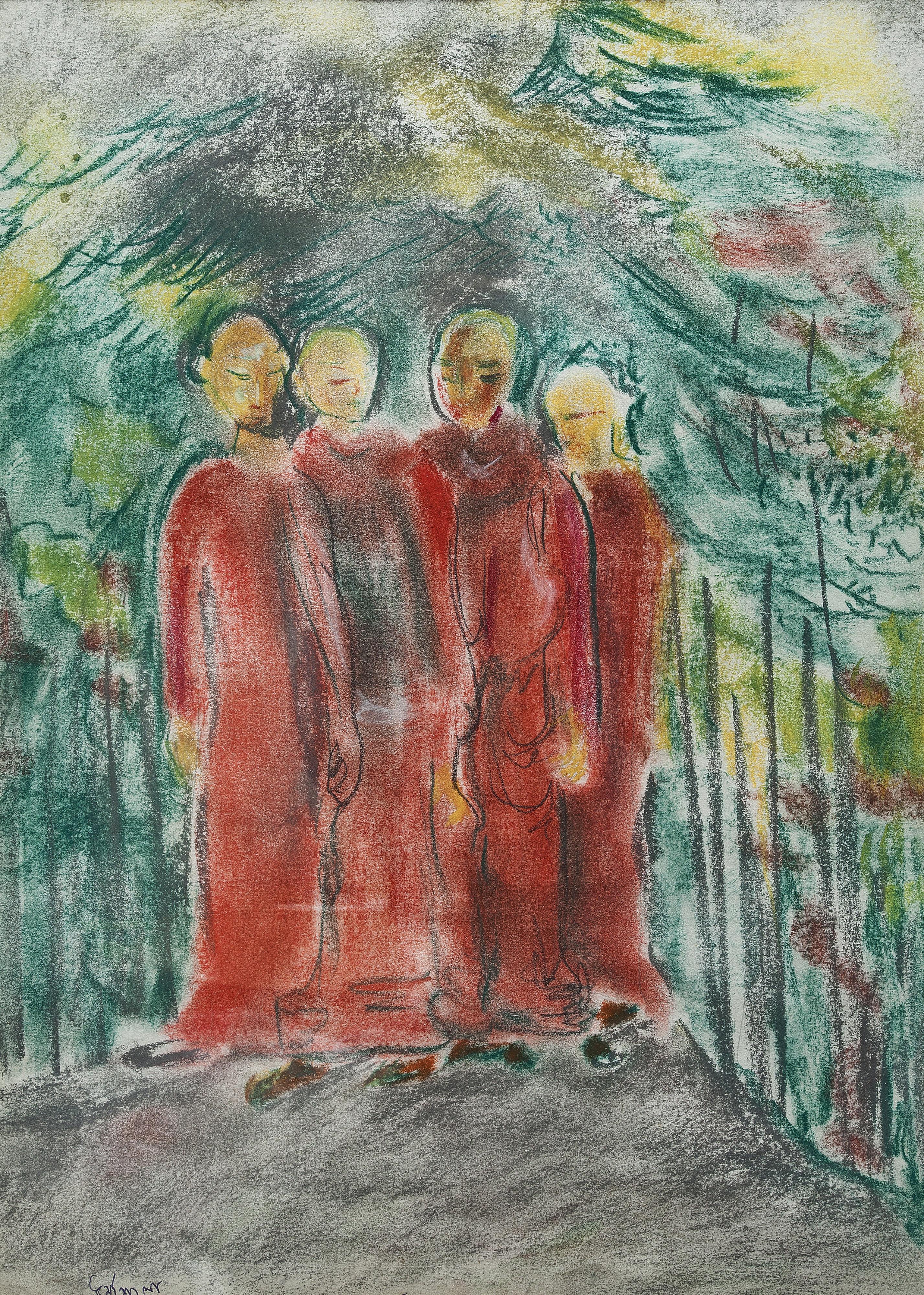 Meera Mukherjee - Buddhist Monks In Dharmasala; Untitled; Waiting Room