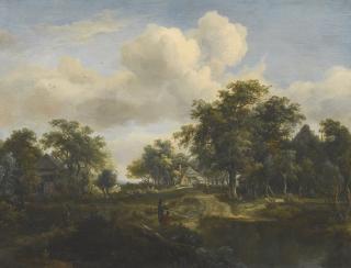Meindert Hobbema - A Hamlet In A Woodland Glade Of Oaks