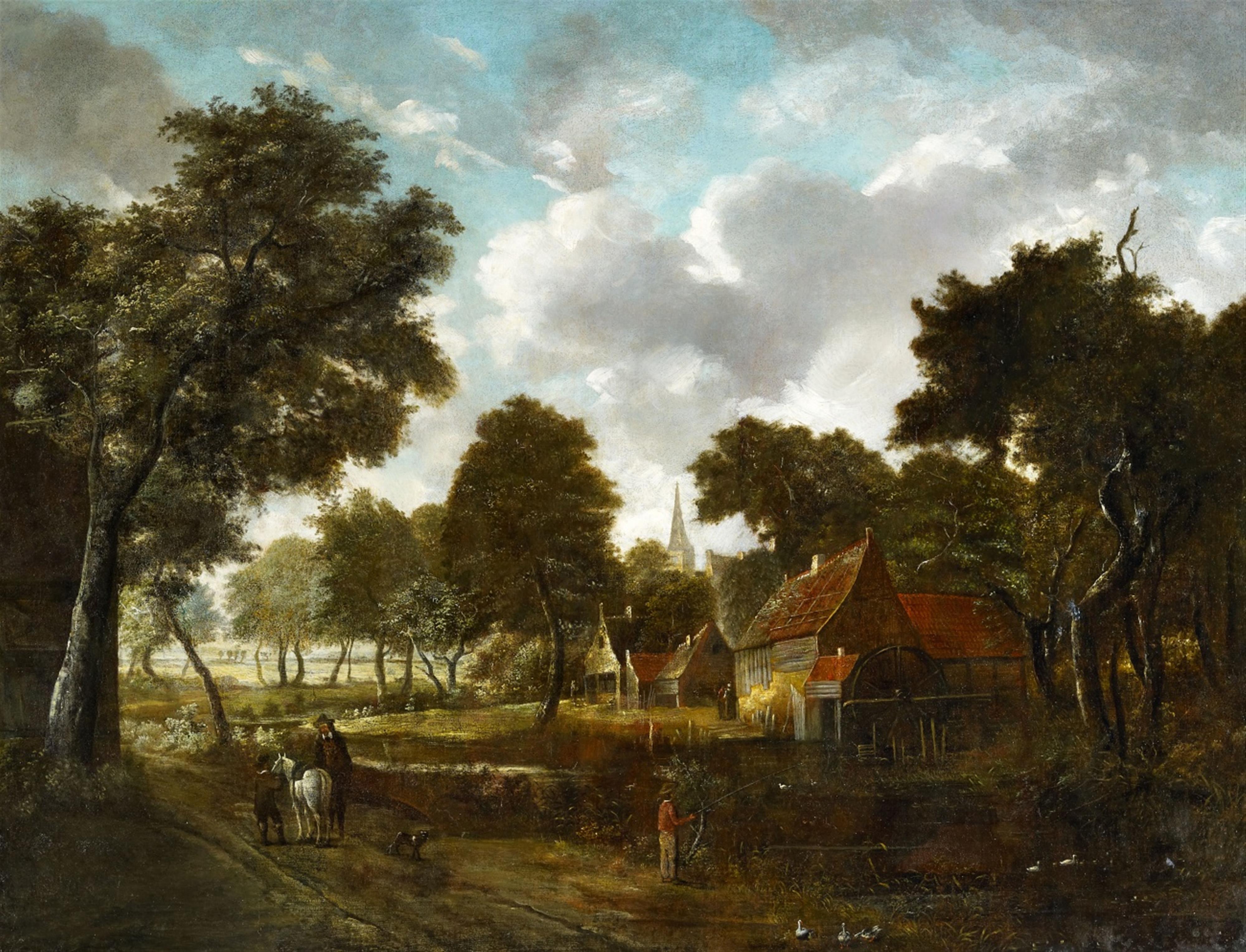 Meindert Hobbema - Wassermühle und Dorf in einer bewaldeten Landschaft