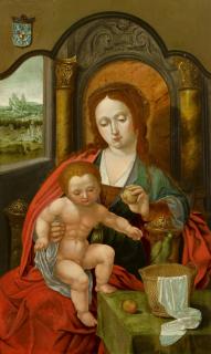 Meister mit dem Papagei - Thronende Maria mit dem Christusknaben.