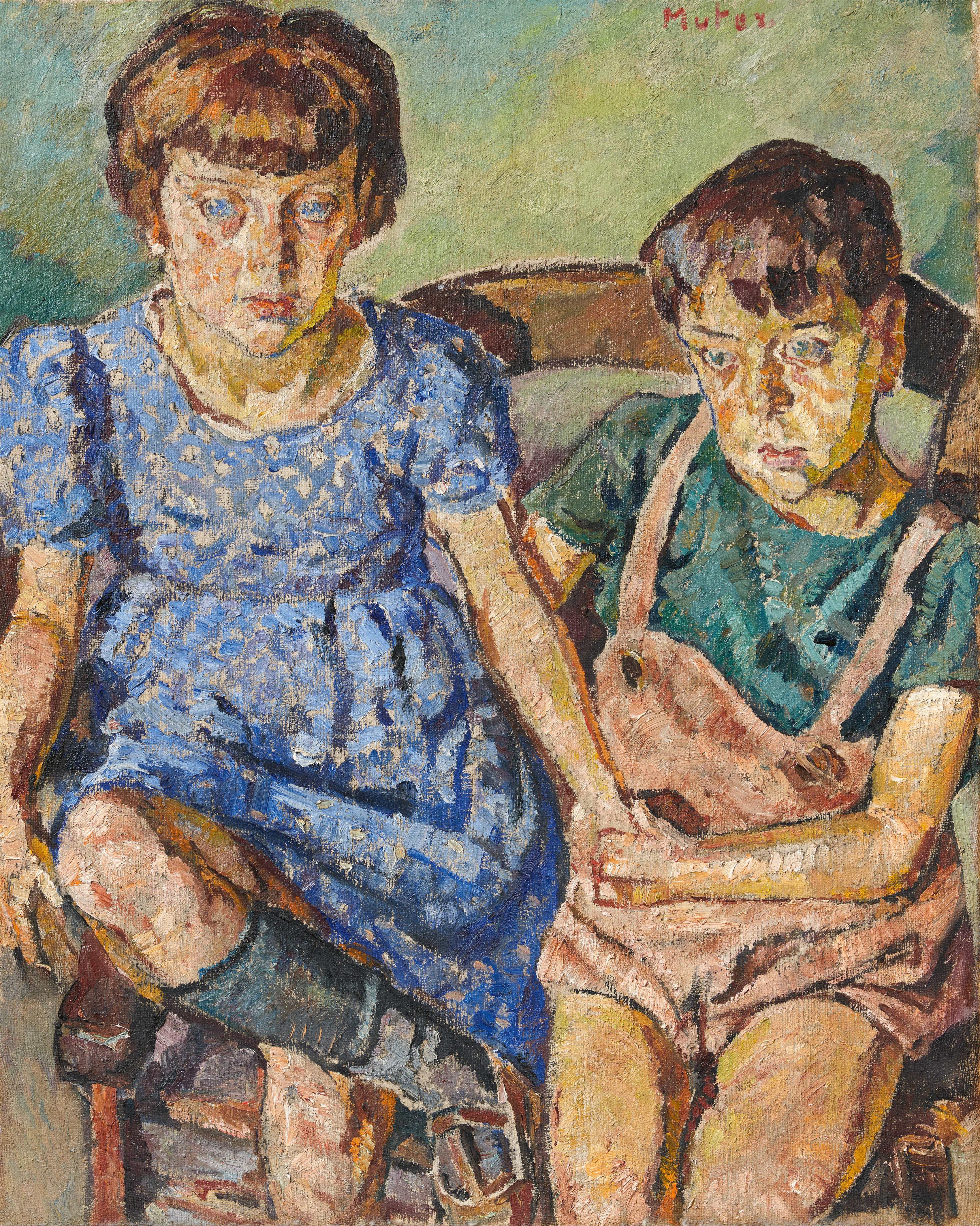 Mela Muter - Geschwisterpaar. Rückseitig: Damenporträt