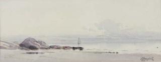 Melbourne H. Hardwick - Rocky Coast With A Sailboat In The Distance; Also Two Works By Other Hands