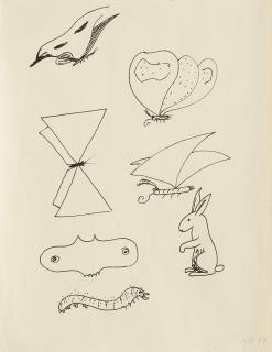 Meret Oppenheim - Fünf Schmetterlinge, eine Raupe, ein Hase, 1959