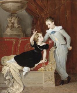 Merry-Joseph Blondel - Portraits De Deux Enfants Dans Un Intérieur De Style Empire