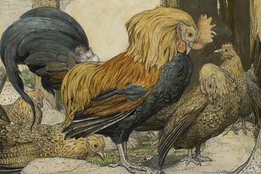 Mervyn Napier Waller - Bantam Rooster And Hens