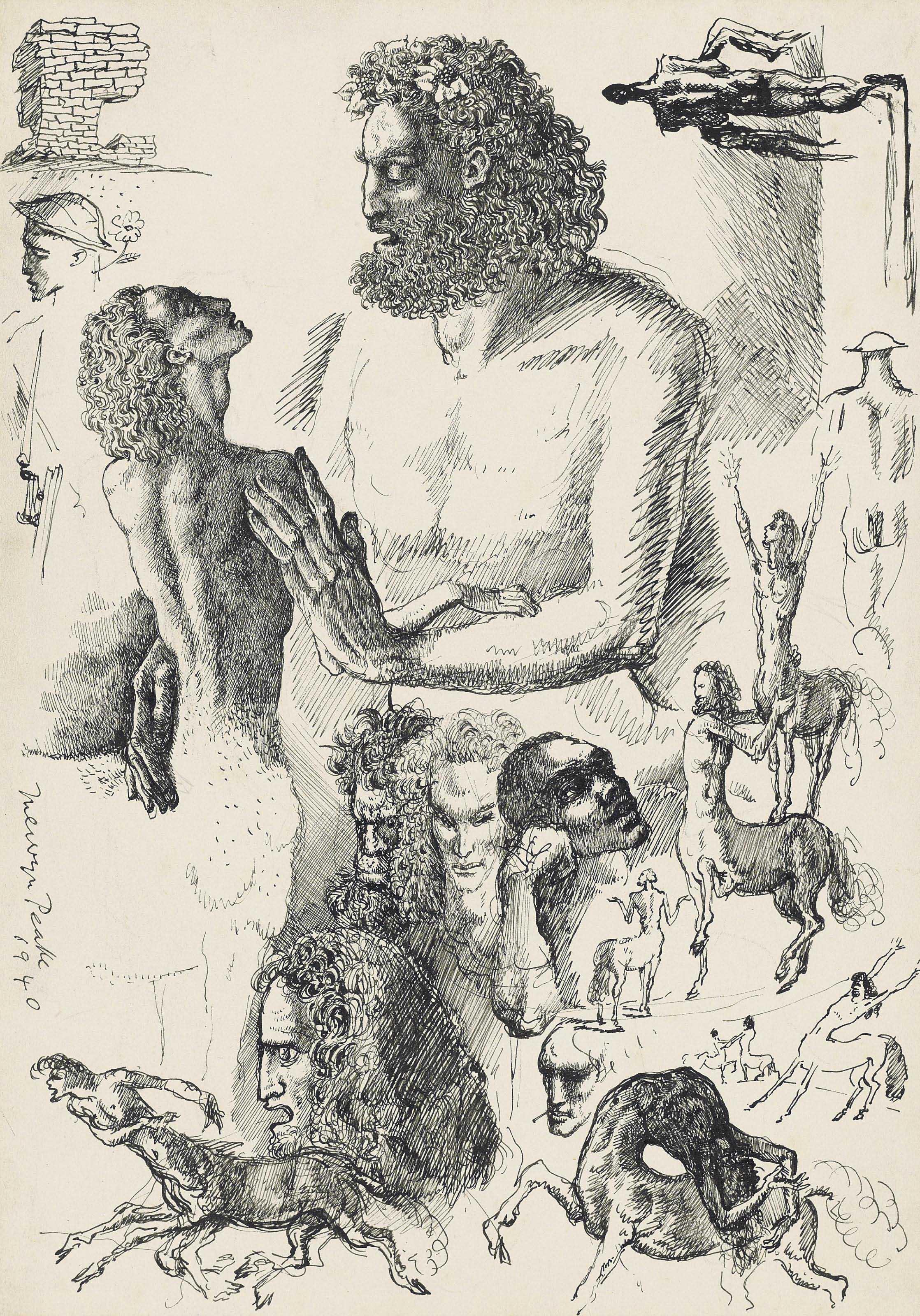 Mervyn Peake - Studies of centaurs