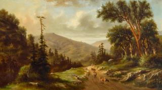 Meyer Straus - Landscape with figures and cattle on a road