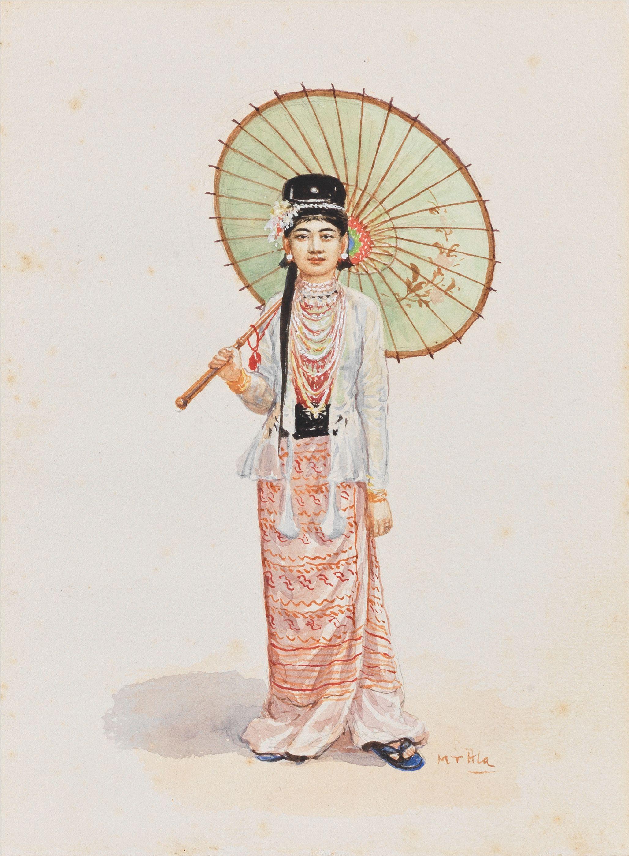 Mg Tun Hla - Three portrait studies of Burmese figures (3)