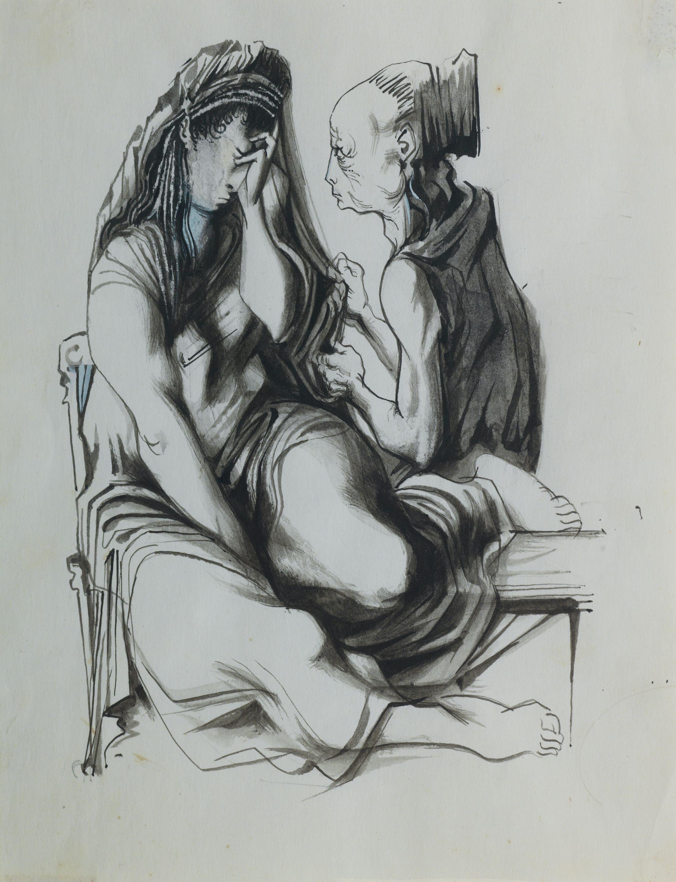 Michael Ayrton - Phaedra and the nurse unframed, but mounted on backing card