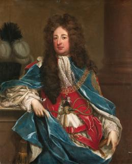 Michael Dahl - Portrait of a Gentleman, traditionally identified as William Bentinck, 1st Earl of Portland (1649-1709), three-quarter-length, in Garter robes, his right arm resting on a pillar, beside a column