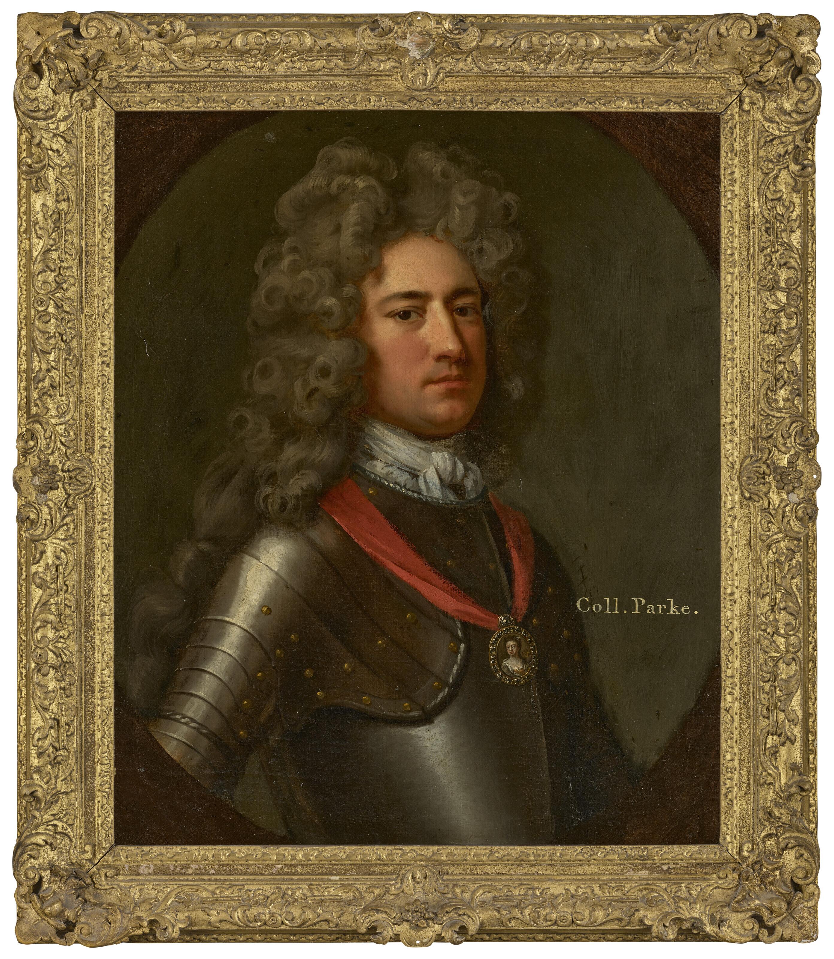Michael Dahl - Portrait of Colonel Daniel Parke (1664/5-1710), aide-de-camp to the 1st Duke of Marlborough, bust-length, in armour, with a miniature portrait of Queen Anne