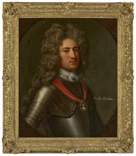 Michael Dahl - Portrait of Colonel Daniel Parke (1664/5-1710), aide-de-camp to the 1st Duke of Marlborough, bust-length, in armour, with a miniature portrait of Queen Anne