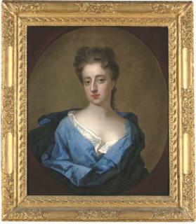 Michael Dahl - Portrait of Lady Elizabeth Noel, Half-Length, In A Blue Dress And Wrap, Feigned Oval